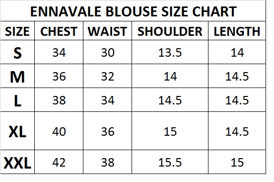 Ennavale Blouse Size Chart